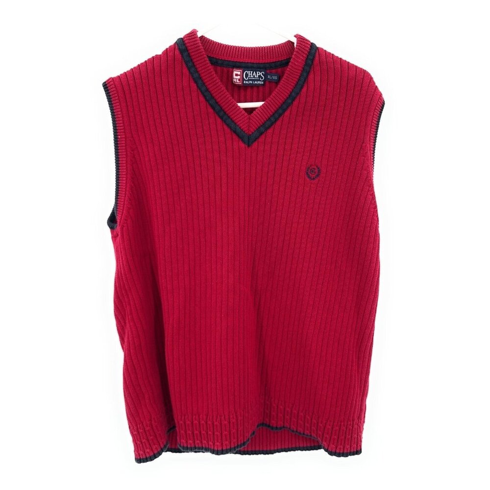 Chaps Ralph Lauren Men’s Knit V-neck Red‎ Golf Vest Sz XL
